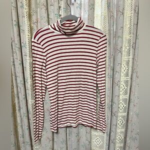 2/$28 Aerie Real Soft Striped Turtleneck Top Red Ivory Ribbed Medium EUC